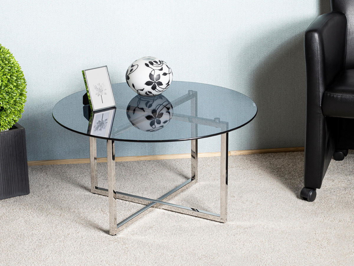 COUCHTISCH Ricardo Sicherheitsglas 75/75/45 cm rund Grau, Edelstahlfarben  - Edelstahlfarben/Grau, MODERN, Glas/Metall (75/75/45cm)