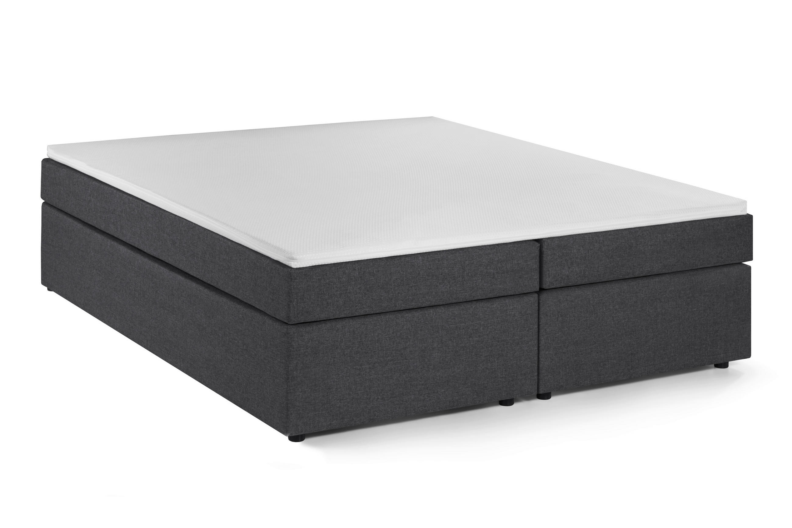 BOXSPRINGBETT 180/200 cm,  in Weiß, Dunkelgrau, Matratze, Topper, H3 + H3 = fest  - Dunkelgrau/Schwarz, Basics, Kunststoff/Textil (180/200cm) - Livetastic