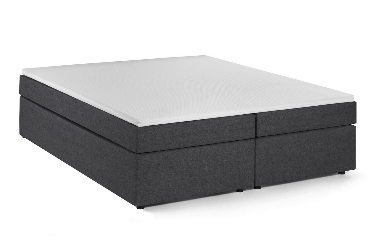 BOXSPRINGBETT 180/200 cm,  in Weiß, Dunkelgrau, Matratze, Topper, H3 + H3 = fest  - Dunkelgrau/Schwarz, Basics, Kunststoff/Textil (180/200cm) - Livetastic