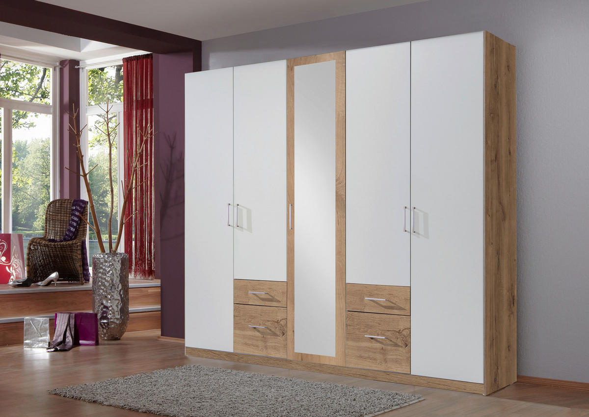 RUHÁSSZEKRÉNY fehér, tölgyfa  - ezüst/tölgyfa, Design, műanyag/faalapú anyag (225/208/58cm) - Carryhome