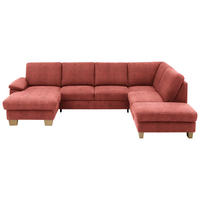 WOHNLANDSCHAFT in Velours Koralle  - Koralle/Eichefarben, Konventionell, Holz/Textil (167/316/235cm) - Beldomo System