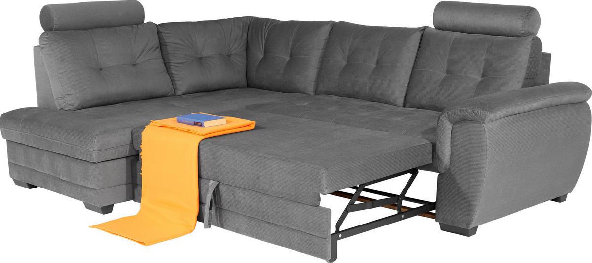 ECKSOFA in Webstoff Dunkelgrau  - Dunkelgrau/Dunkelbraun, Konventionell, Kunststoff/Textil (183/251cm) - Livetastic