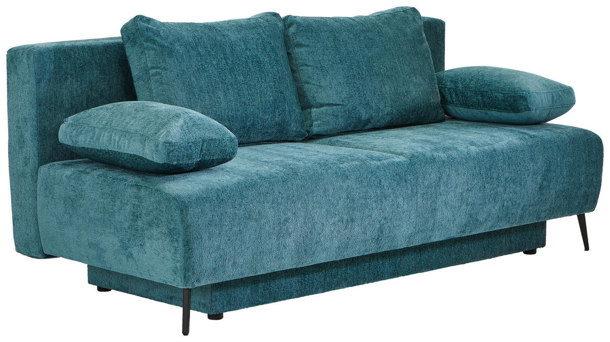 SCHLAFSOFA  mit Liegefunktion, Rücken echt Webstoff Petrol  - Petrol/Schwarz, MODERN, Textil/Metall (200/90/100cm) - Ti'me