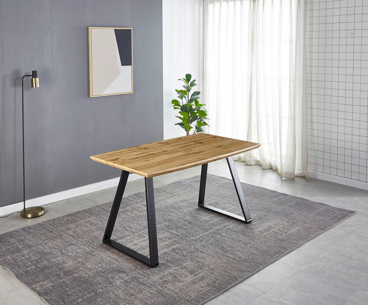 ESSTISCH rechteckig Naturfarben, Schwarz  - Schwarz/Naturfarben, Design, Holzwerkstoff/Metall (140/80/75cm) - Livetastic