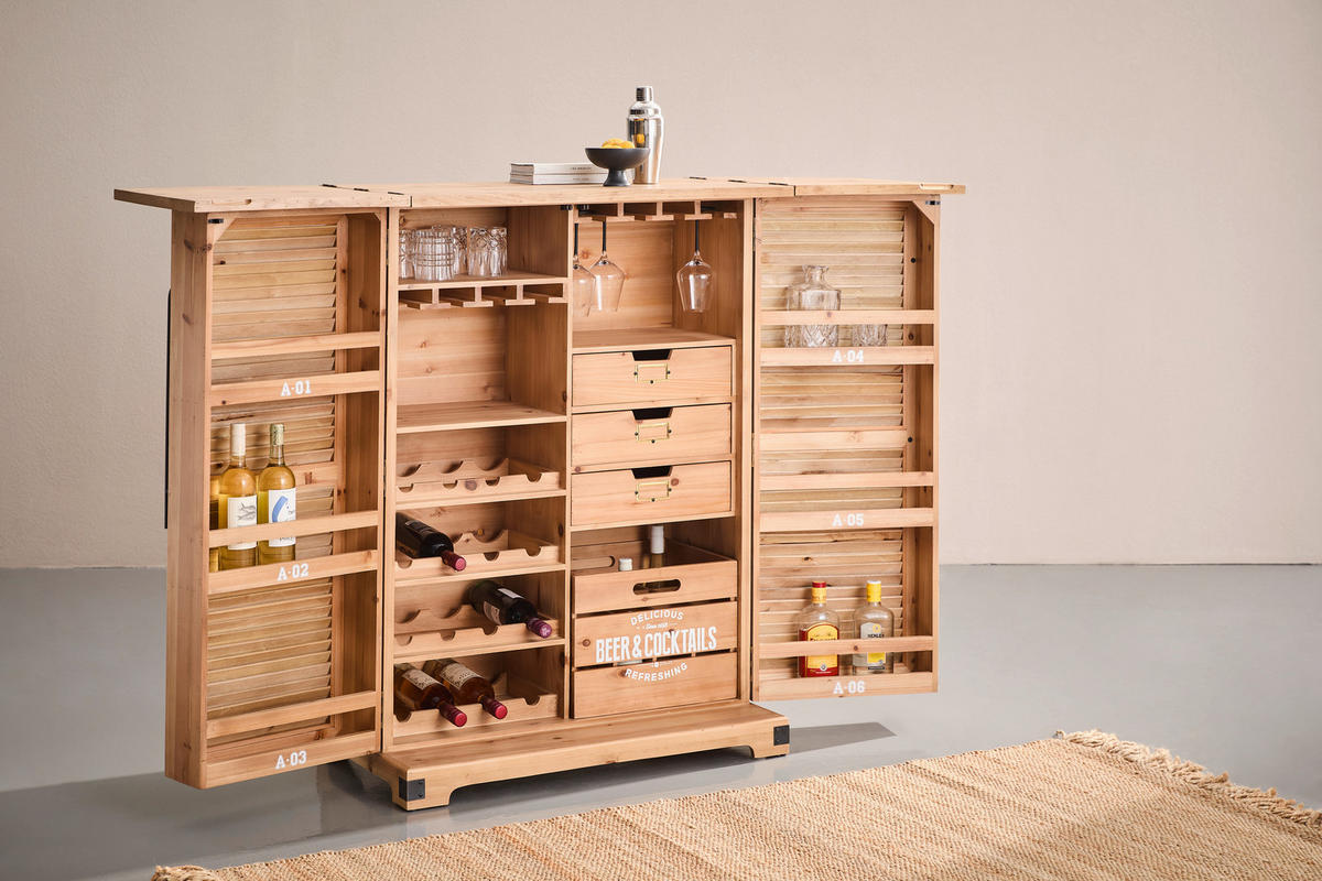 BARSCHRANK Tanne massiv Naturfarben  - Schwarz/Naturfarben, LIFESTYLE, Holz/Metall (90/123/50cm) - Landscape
