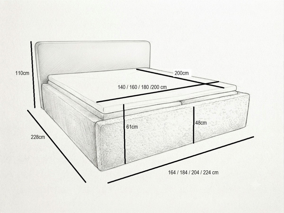 BOXBETT 180/200 cm,  in Beige, Bettkasten, Topper, H2 = mittel  - Beige, MODERN, Textil (180/200cm) - MID.YOU
