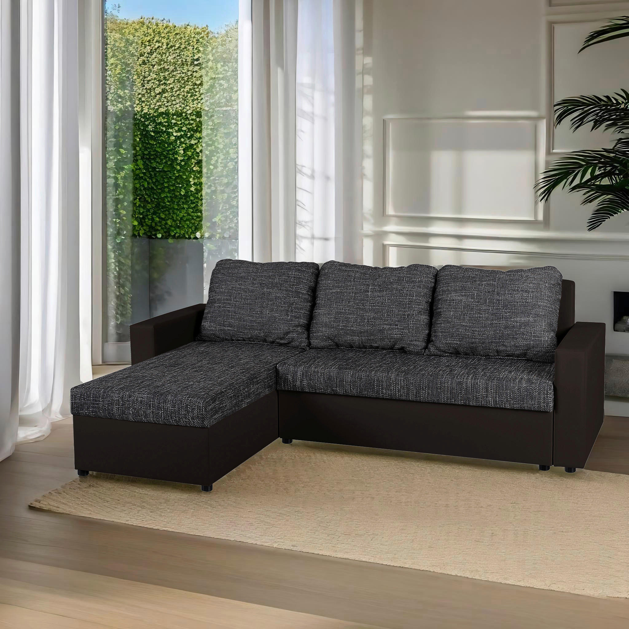 E-shop P & B ROHOVÁ SEDAČKA, textil, kompozitné drevo, čierna