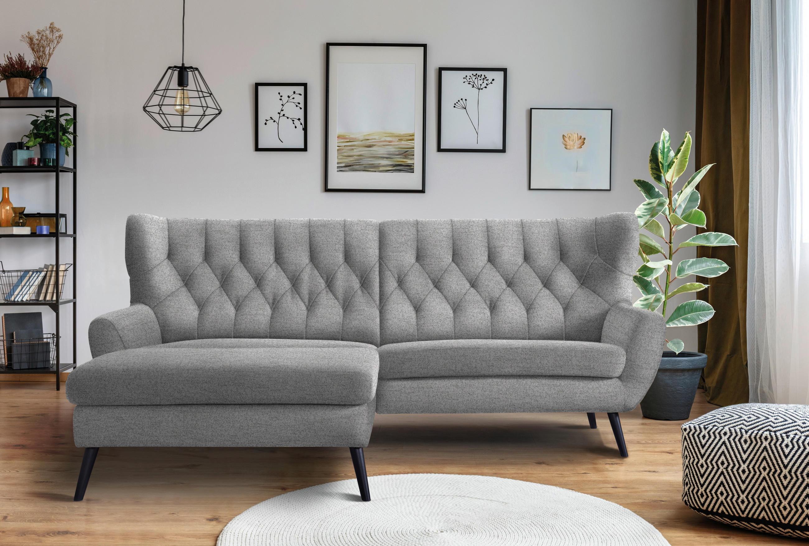 ECKSOFA Grau Flachgewebe - Schwarz/Grau, Design, Holz/Textil (165/237cm) - Stylife