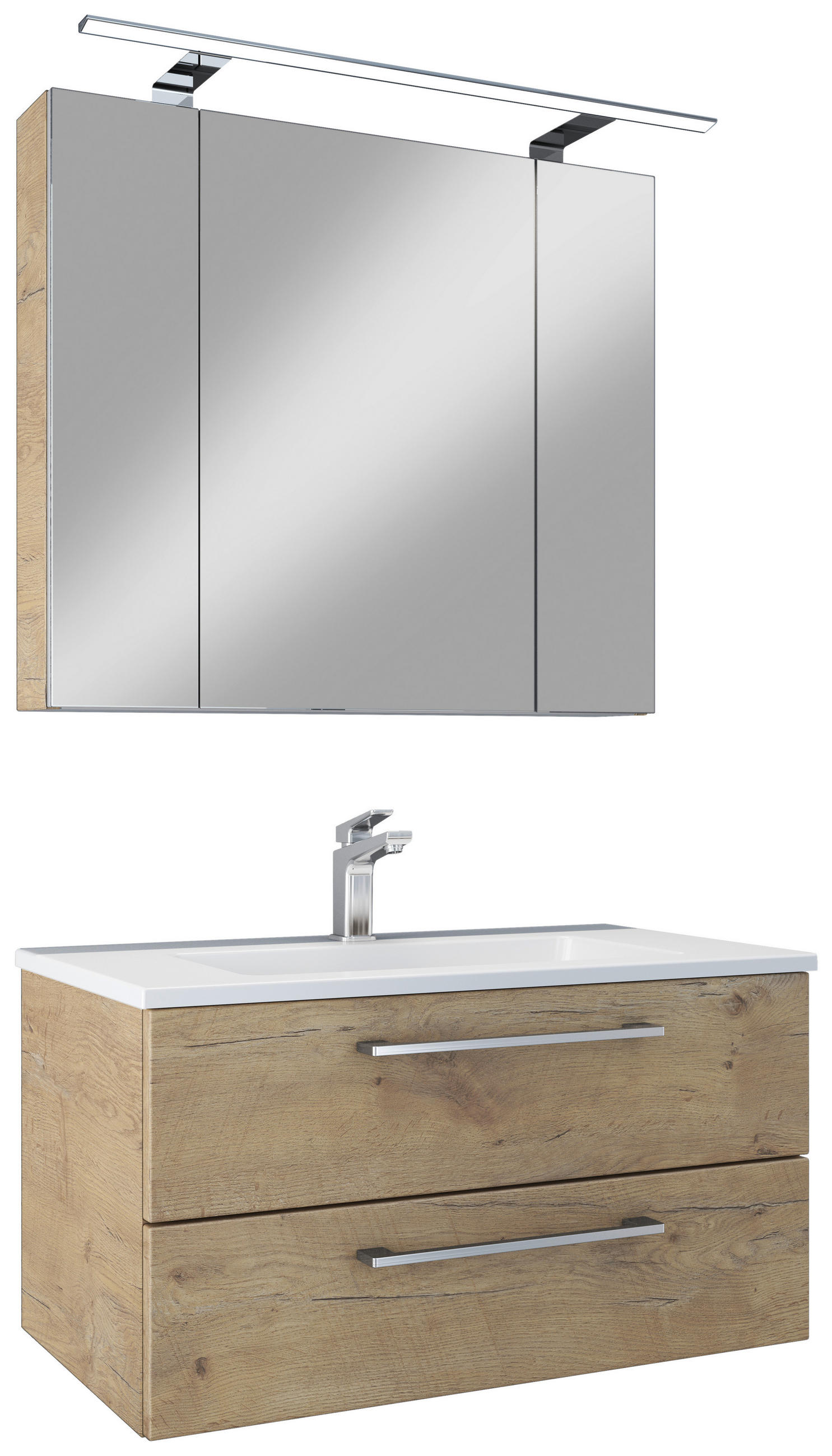 BADEZIMMER 4-teilig  in 82,2 cm  - Chromfarben/Wildeiche, Basics, Glas/Keramik (82,2cm)