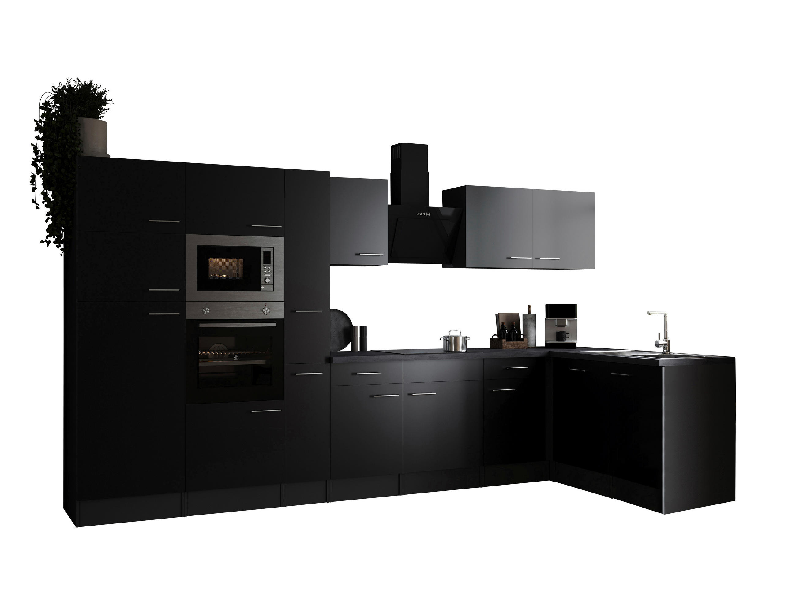 ECKKÜCHE 370/172 cm  in Grau, Schwarz  - Silberfarben/Schwarz, Design, Holzwerkstoff/Metall (370/172cm) - Respekta