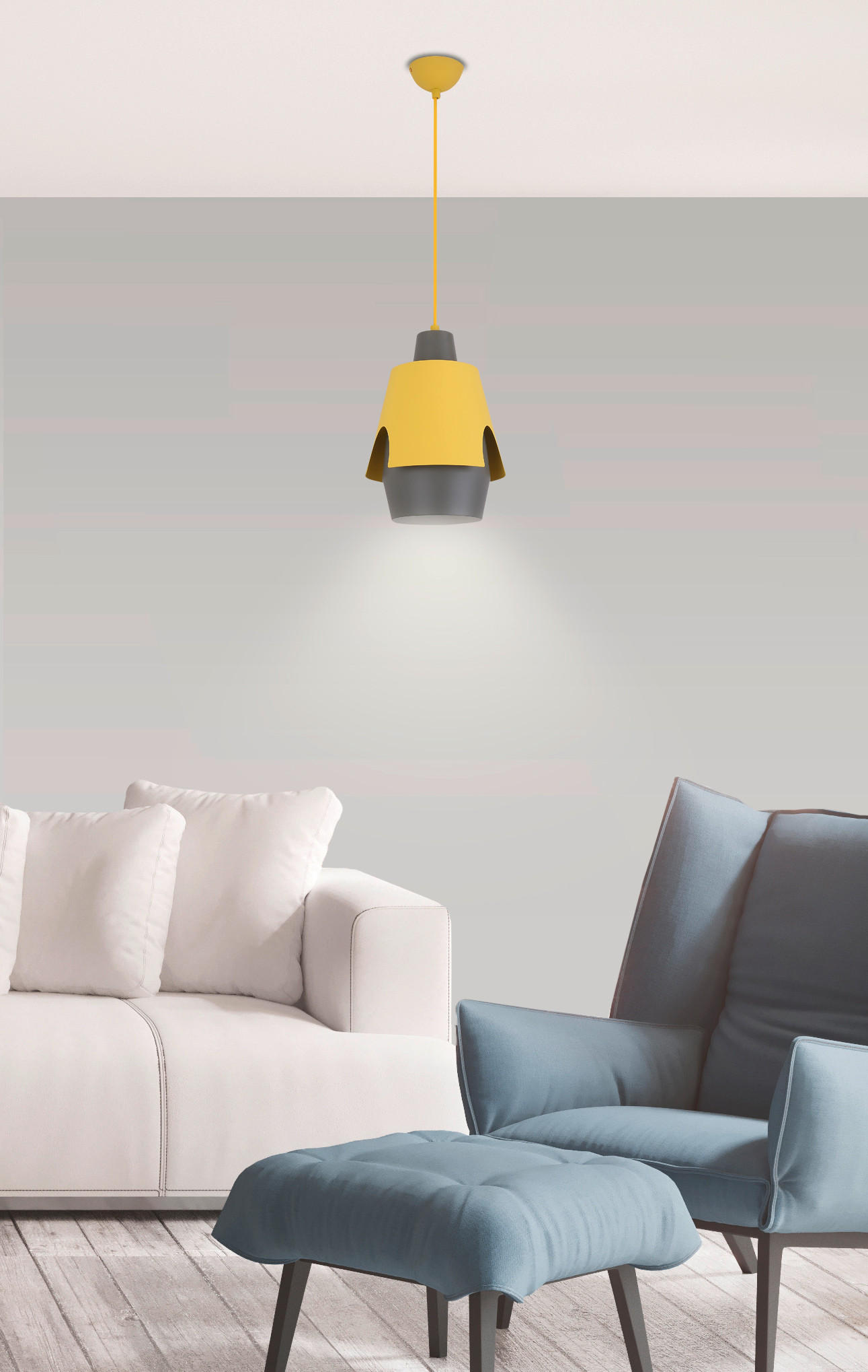 PENDELLAMPA Falun 22/22/150 cm  - grå/gul, Design, metall (22/22/150cm)
