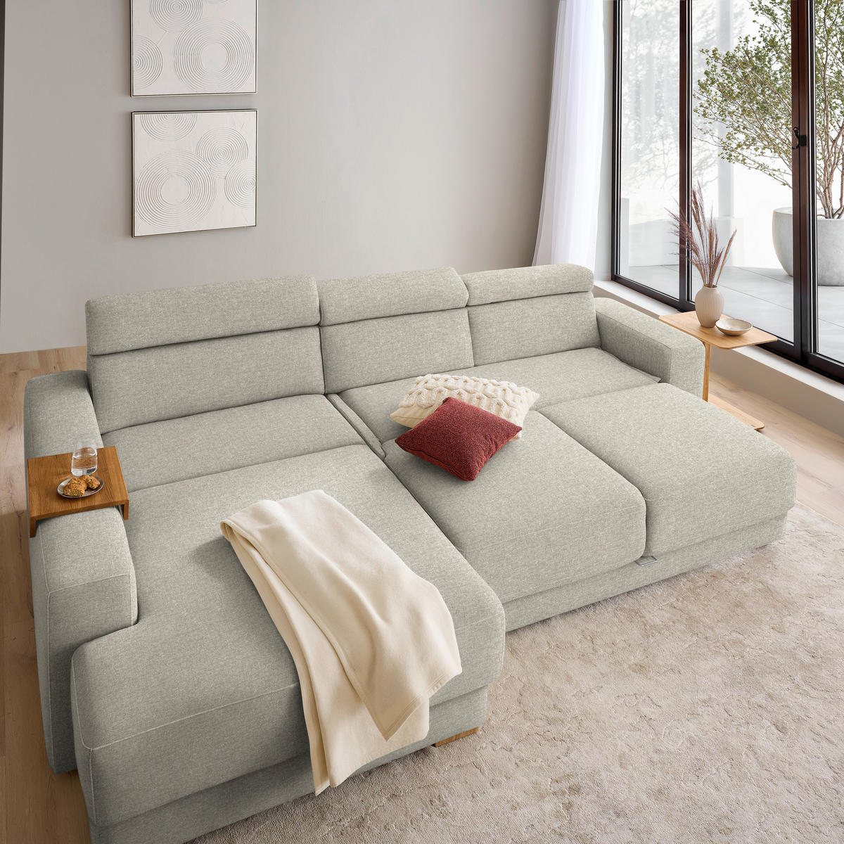 ECKSOFA  in Chenille Hellgrau  206/316 cm  - Eichefarben/Hellgrau, Design, Textil (206/316cm) - Sedda