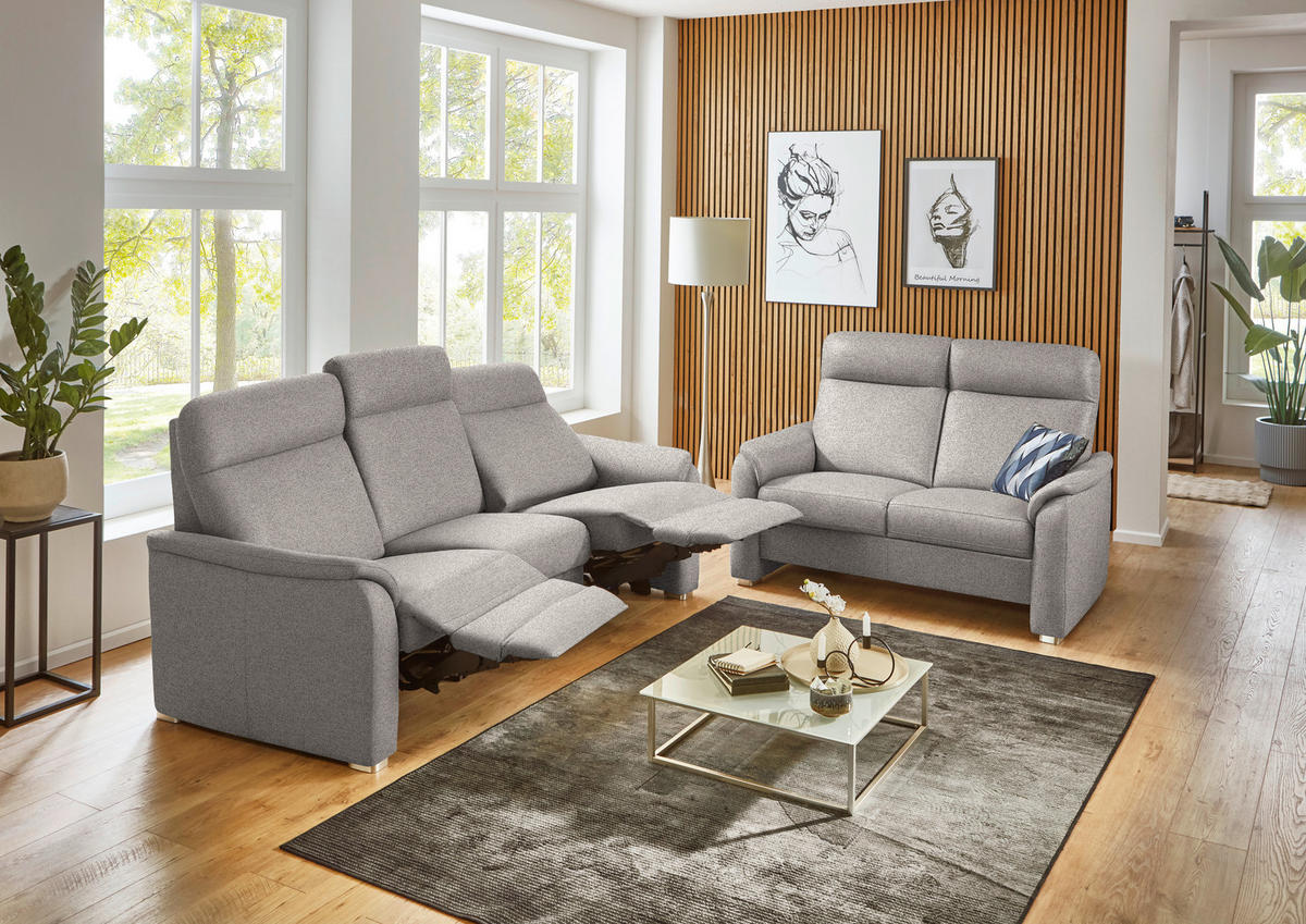 SITZGARNITUR  in Flachgewebe Graubraun  - Graubraun/Alufarben, KONVENTIONELL, Textil/Metall (218/156/107/103/95cm) - Beldomo Comfort