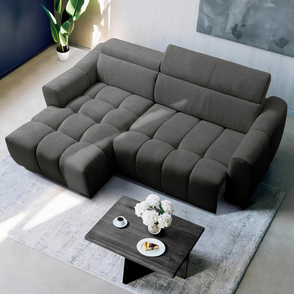 ECKSOFA  Webstoff Schwarz  - Schwarz, Design, Kunststoff/Textil (177/274cm) - Livetastic
