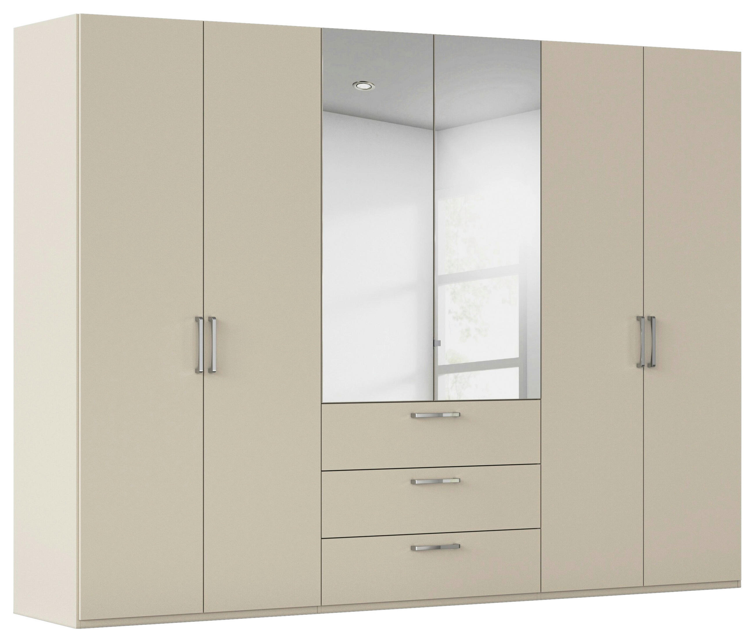 DREHTÜRENSCHRANK 301/223/61 cm,  in Champagner, 6-türig  - Chromfarben/Edelstahlfarben, Basics, Glas/Holzwerkstoff (301/223/61cm) - Novel