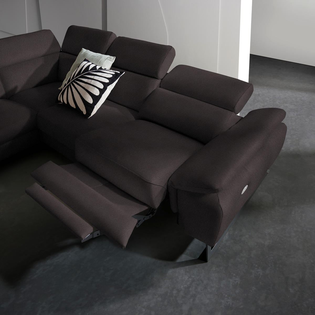 ECKSOFA in Echtleder Dunkelbraun  - Dunkelbraun/Schwarz, Design, Leder/Metall (281/225cm) - Celina Home