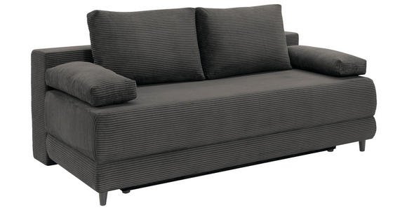 SCHLAFSOFA Cord Graphitfarben Rückenkissen, Armlehnenkissen, Bettkasten, Schlaffunktion, Rücken echt, Liegefläche im Originalstoff  - Schwarz/Graphitfarben, KONVENTIONELL, Holz/Textil (196/96/103cm) - Carryhome