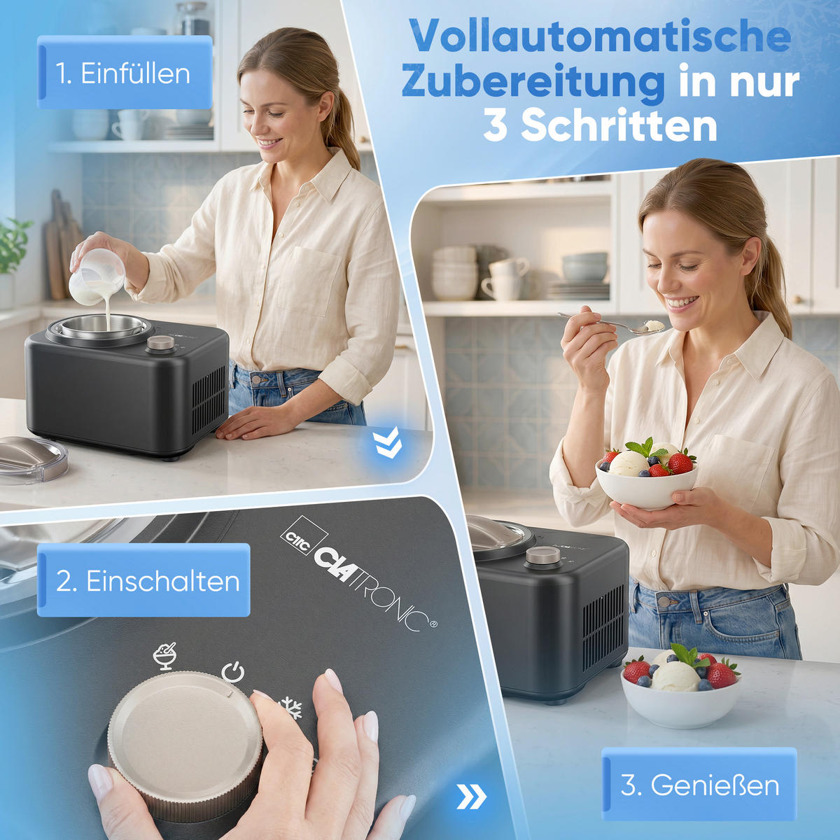 EISMASCHINE  - Schwarz, Trend, Kunststoff (31,5/21,0/23,5cm) - Clatronic