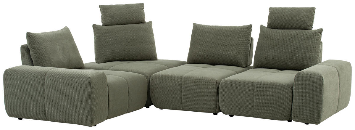 ECKSOFA in Velours Olivgrün  - Schwarz/Olivgrün, Design, Kunststoff/Textil (236/326cm) - Xora