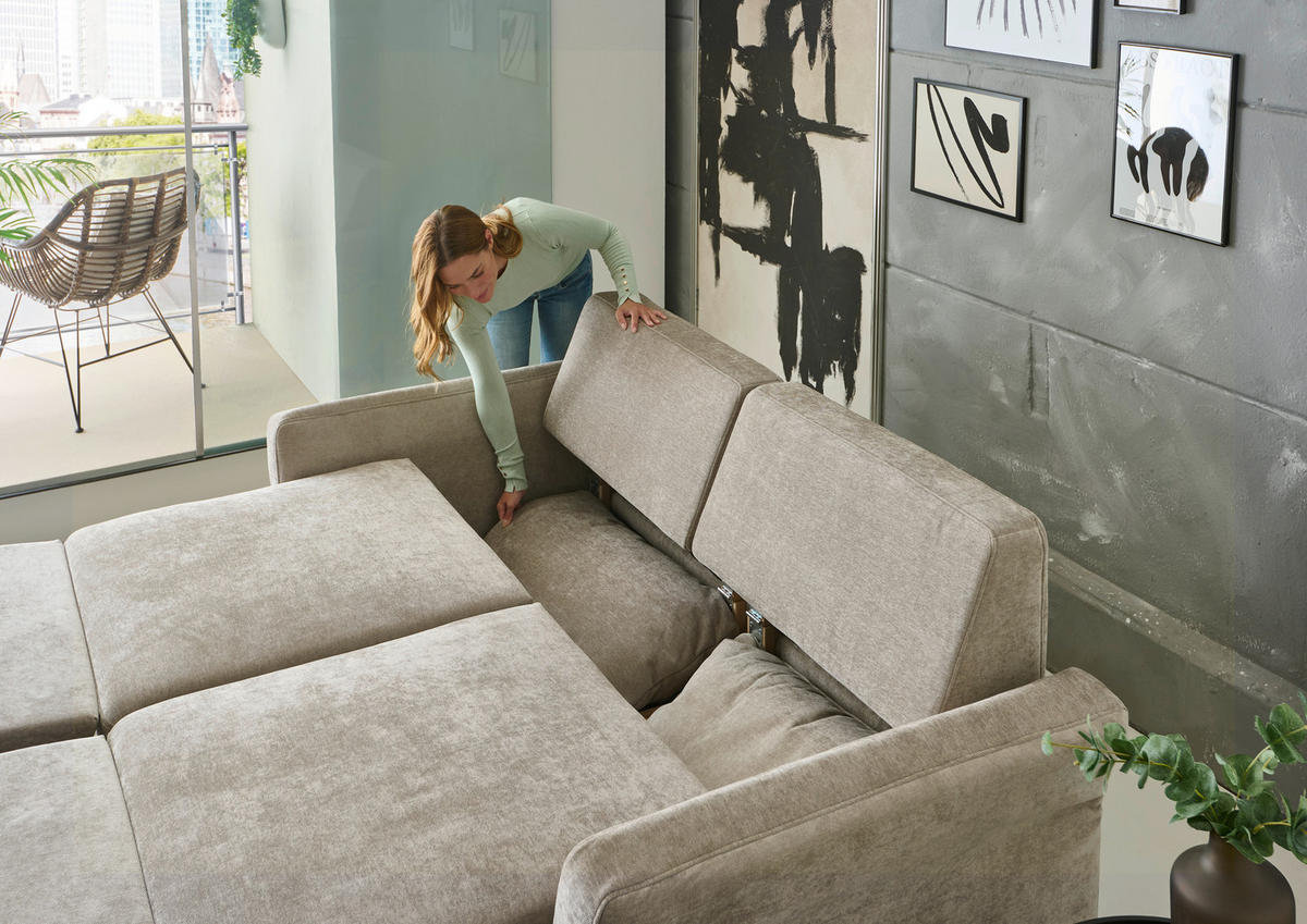 SCHLAFSOFA Chenille Hellbraun  - Hellbraun/Schwarz, KONVENTIONELL, Textil/Metall (186/90/100cm) - Beldomo Style