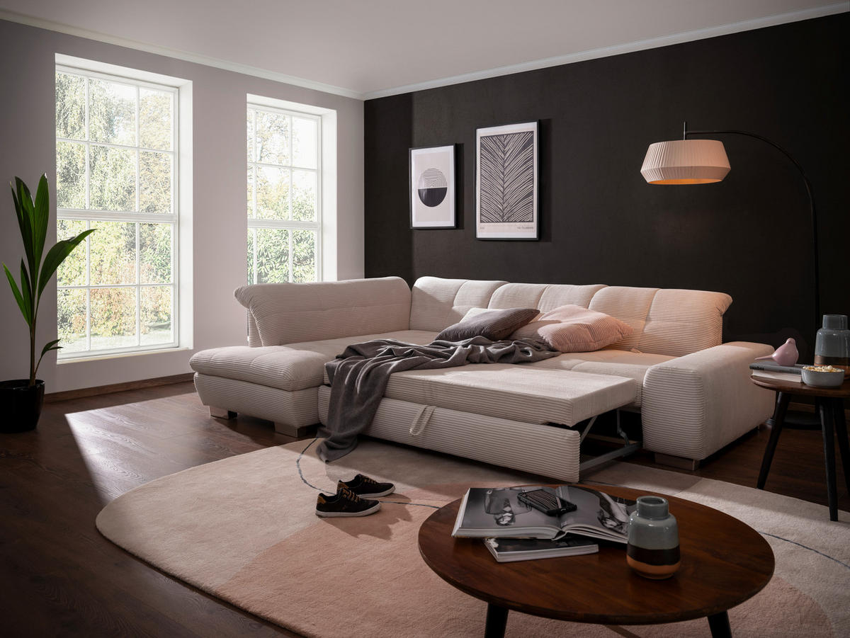 ECKSOFA Hellgrau Cord  - Chromfarben/Hellgrau, Design, Kunststoff/Textil (212/292cm) - SetOne by Musterring