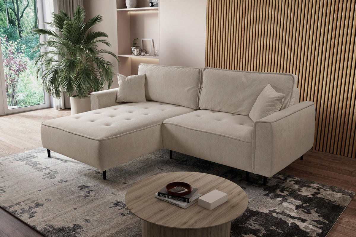 ECKSOFA in Flachgewebe Cappuccino  - Schwarz/Cappuccino, Design, Holz/Textil (183/263cm) - MID.YOU