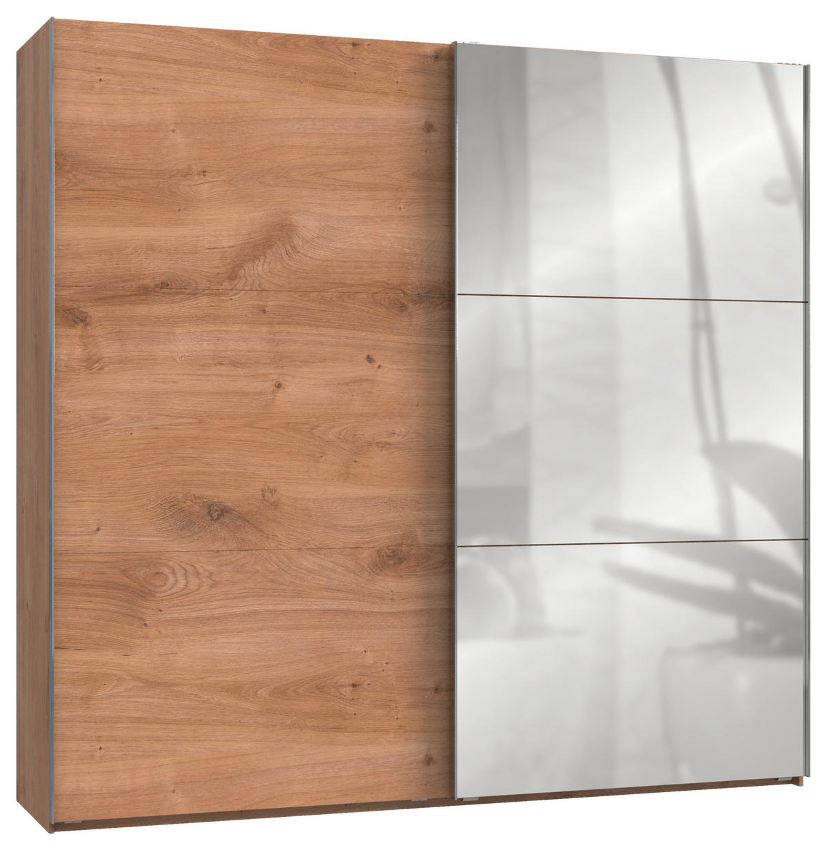 SCHWEBETÜRENSCHRANK  in Eichefarben  - Chromfarben/Eichefarben, MODERN, Holzwerkstoff/Metall (250/236/65cm) - MID.YOU