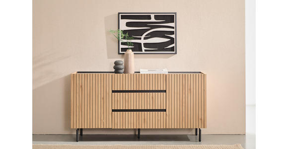 SIDEBOARD LINO 150/75/40 cm 3 Schublade(n)  - Eichefarben/Schwarz, Design, Holzwerkstoff/Metall (150/75/40cm) - Xora