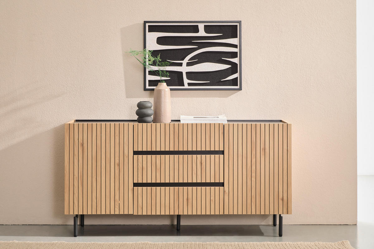 SIDEBOARD LINO 150/75/40 cm 3 låda(or)  - svart/ekfärgad, Design, metall/trämaterial (150/75/40cm) - Xora