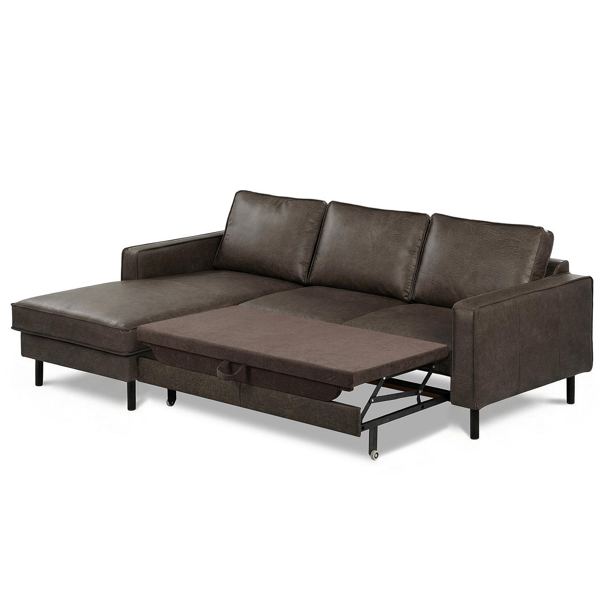 ECKSOFA  in Echtleder Fango  - Fango/Schwarz, Design, Leder/Metall (166/238cm) - Livetastic