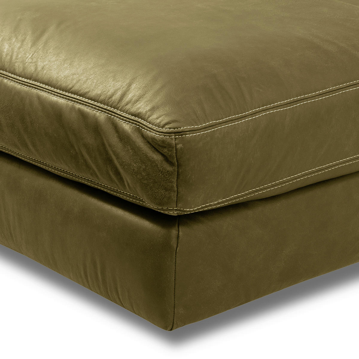 HOCKER in Leder Olivgrün  - Beige/Schwarz, Design, Leder/Kunststoff (123/45/93cm) - Livetastic