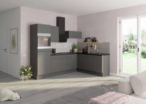 ECKKÜCHE 270/200 cm in Grau - Edelstahlfarben/Anthrazit, Basics, Holzwerkstoff/Metall (270/200cm) - Optifit