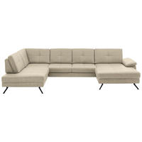 WOHNLANDSCHAFT Lederlook, Mikrofaser Beige  - Beige/Schwarz, Design, Textil/Metall (220/345/179cm) - Beldomo System