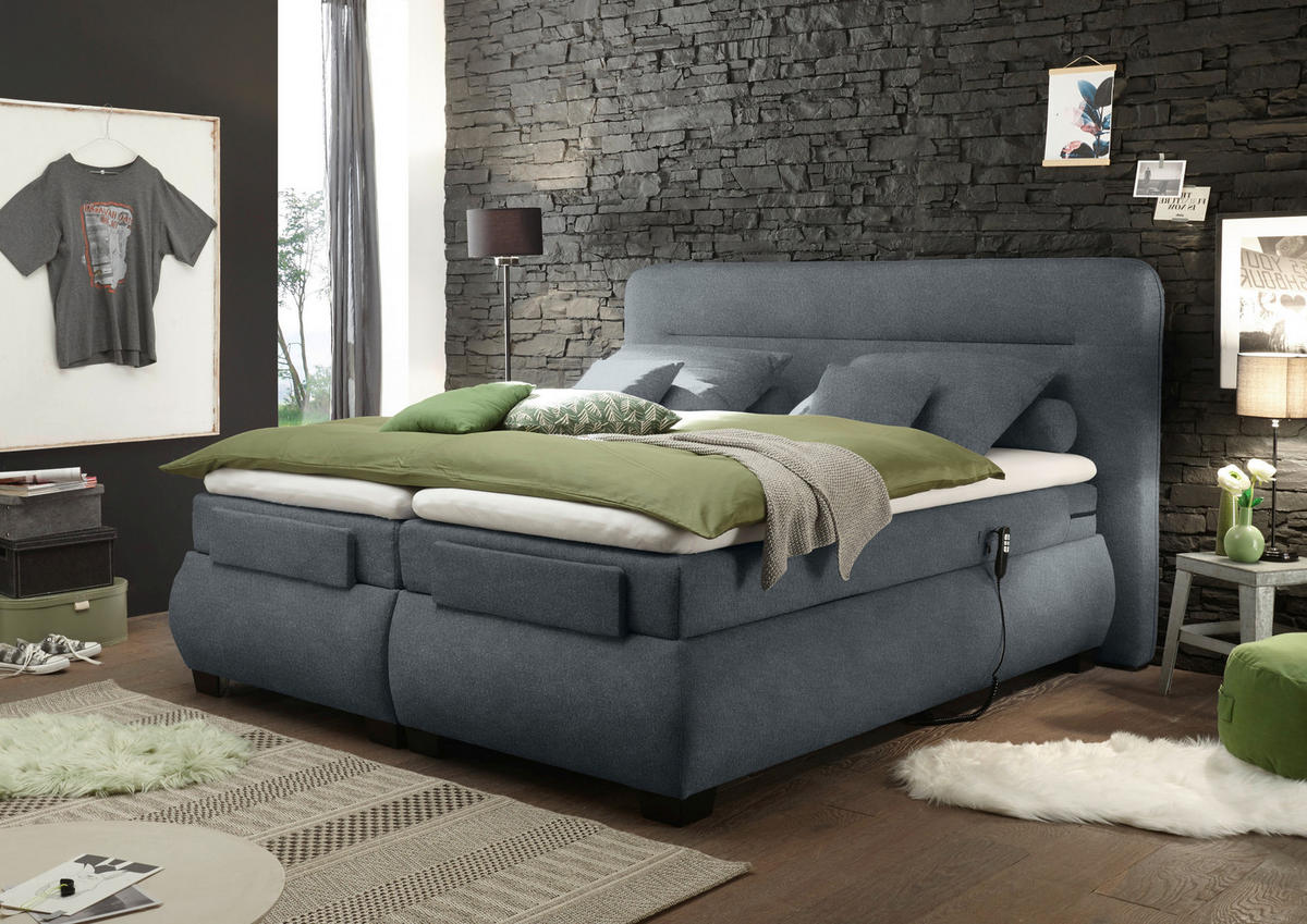POSTELJA BOXSPRING 180 cm   x 200 cm  , tekstil, leseni material antracit  - črna/antracit, Moderno, umetna masa/tekstil (180/200cm) - Novel
