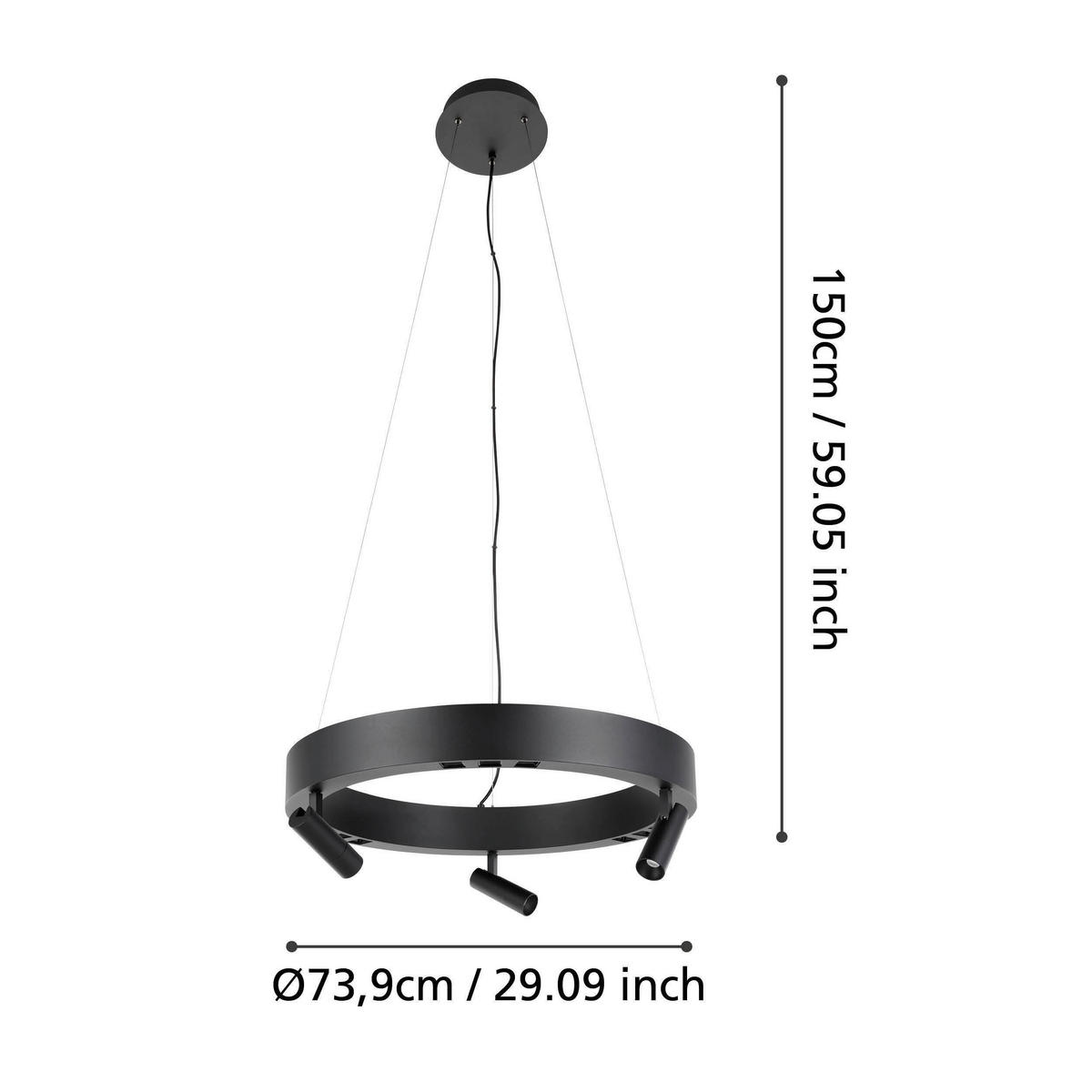 HÄNGELEUCHTE 60/150 cm  - Schwarz, Design, Metall (60/150cm) - Eglo
