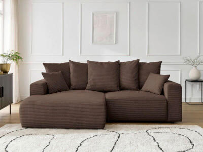 ECKSOFA Ottomane links  ATILLA Taupe Cord  - Taupe/Schwarz, MODERN, Kunststoff/Textil (149/244cm)