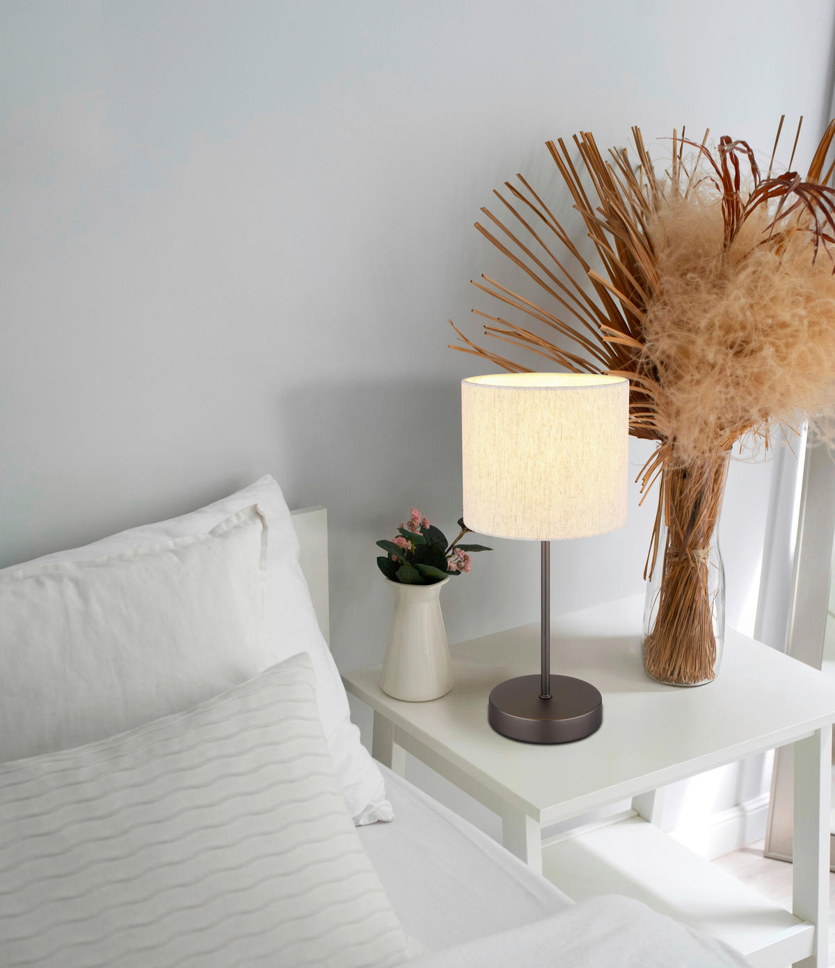 STOLNÍ LAMPA, E27, 17/37 cm  - černá/krémová, Design, kov/textil (17/37cm) - Globo