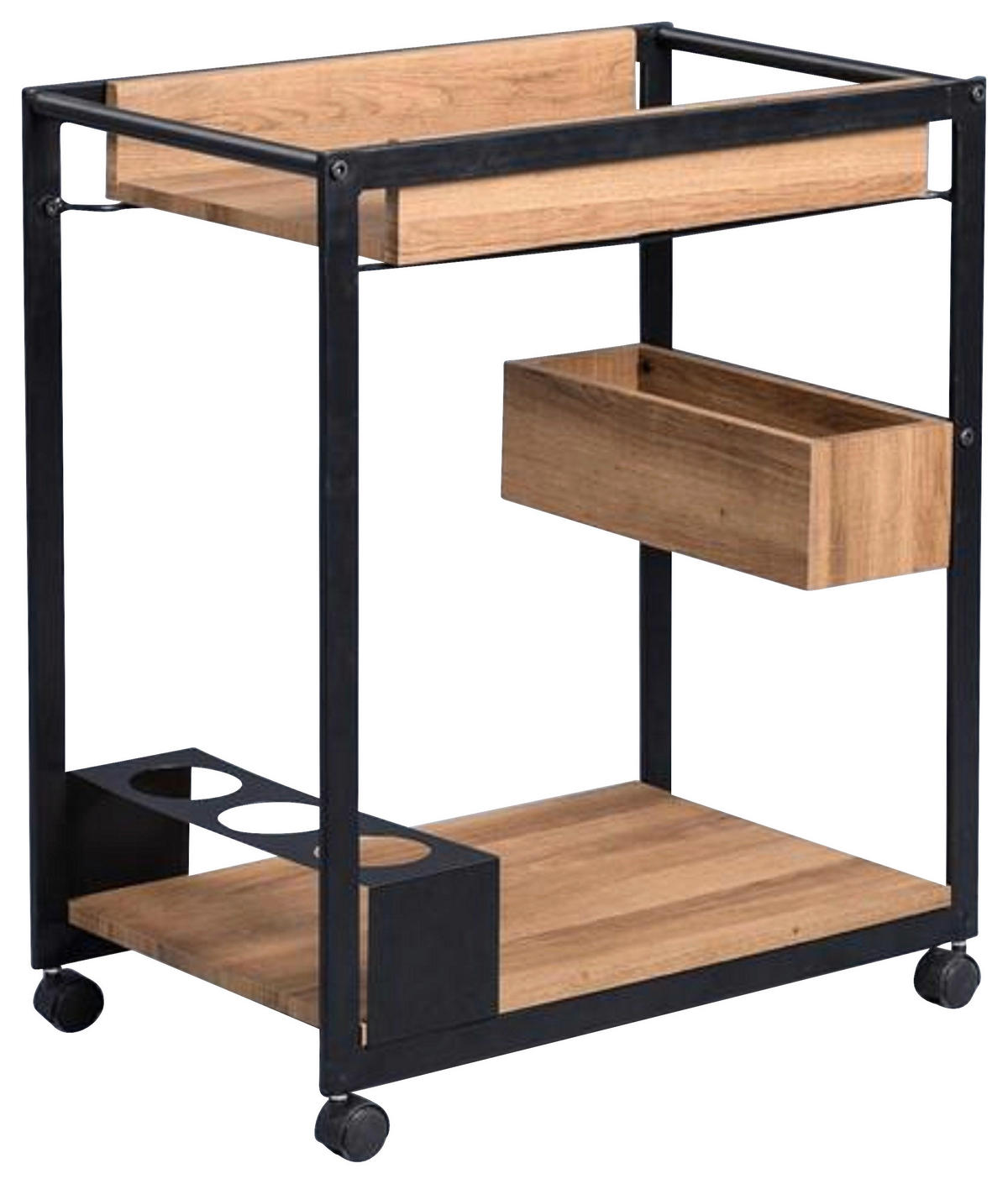 SERVIERWAGEN Braun, Schwarz, Eichefarben  - Eichefarben/Schwarz, Design, Holzwerkstoff/Metall (64/73/38cm)