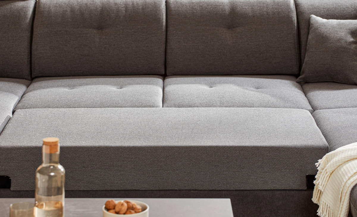 WOHNLANDSCHAFT in Flachgewebe Graubraun  - Graubraun/Silberfarben, Design, Kunststoff/Textil (263/365/187cm) - Cantus