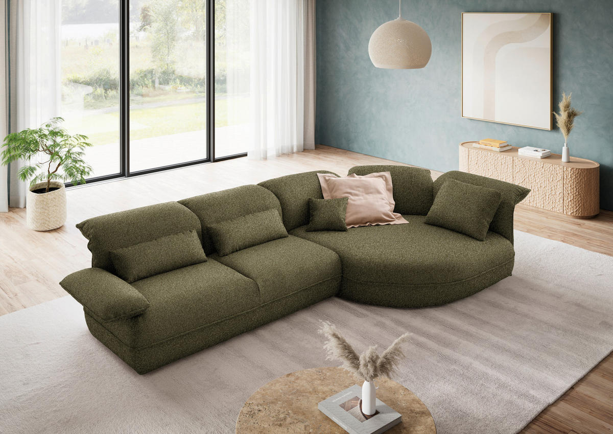 ECKSOFA Chenille Grün  - Schwarz/Grün, Design, Kunststoff/Textil (343/154cm) - Koinor