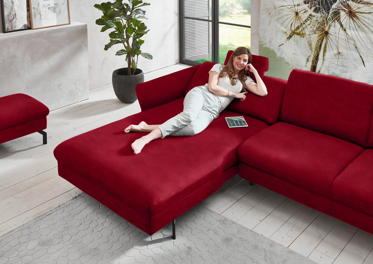 ECKSOFA in Velours Rot  - Rot/Schwarz, Design, Textil/Metall (179/306cm) - Beldomo System