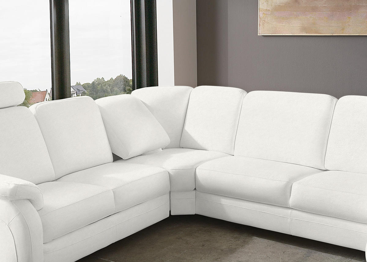 WOHNLANDSCHAFT Echtleder Weiss  - Weiss/Alufarben, Konventionell, Leder/Metall (239/329/165cm) - Beldomo Premium