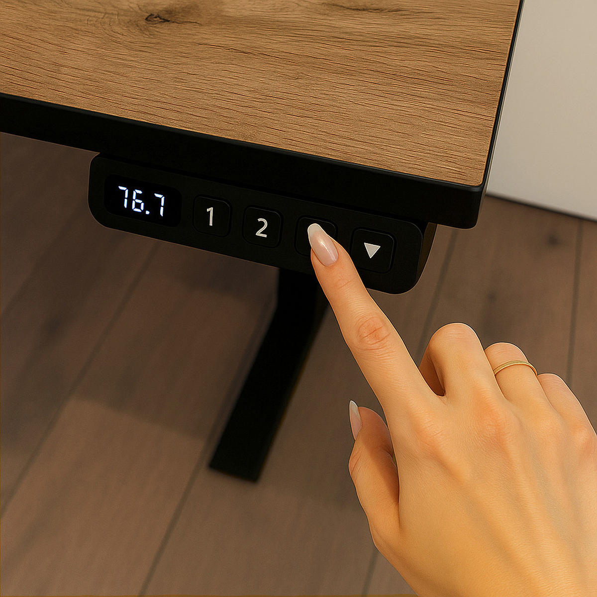 SCHREIBTISCH höhenverstellbar  - Eichefarben/Schwarz, KONVENTIONELL, Holzwerkstoff/Metall (160/75/73-117,5cm) - MID.YOU