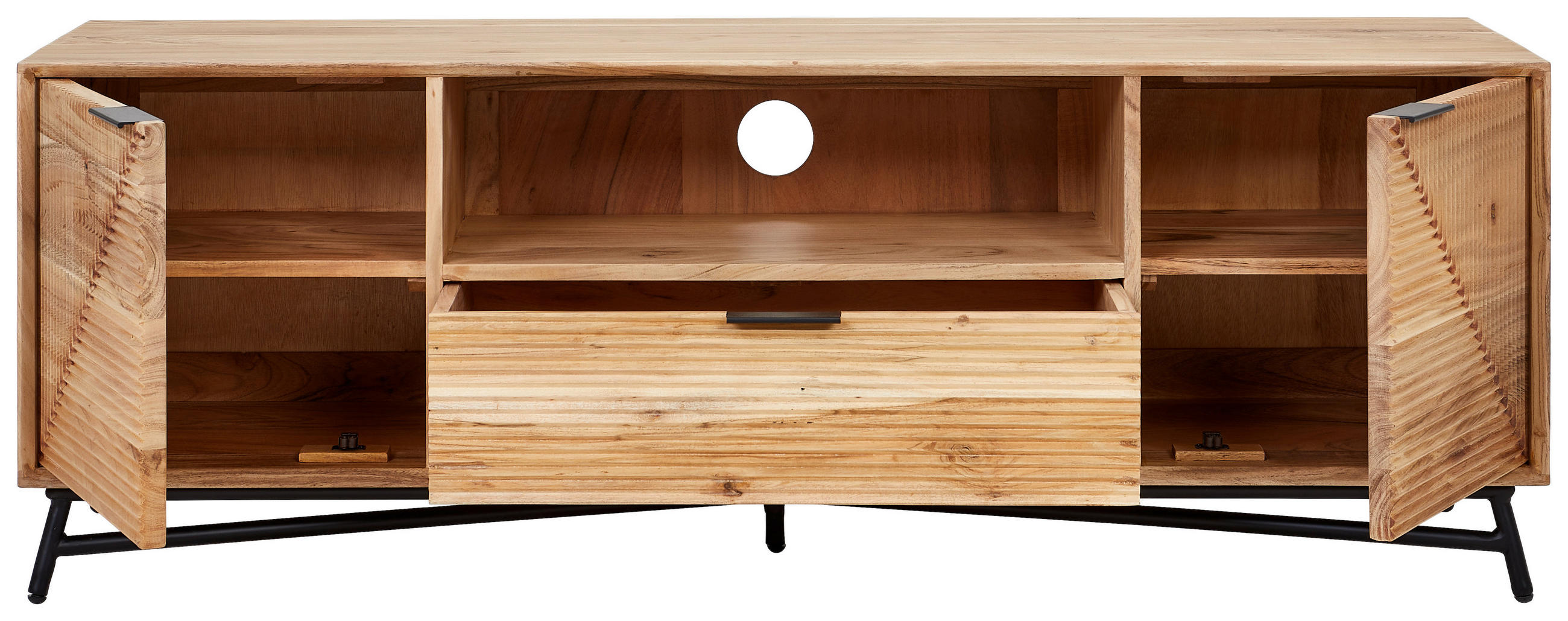 TV-ELEMENT - Schwarz/Akaziefarben, Design, Holz/Metall (145/50/40cm) - Ambia Home