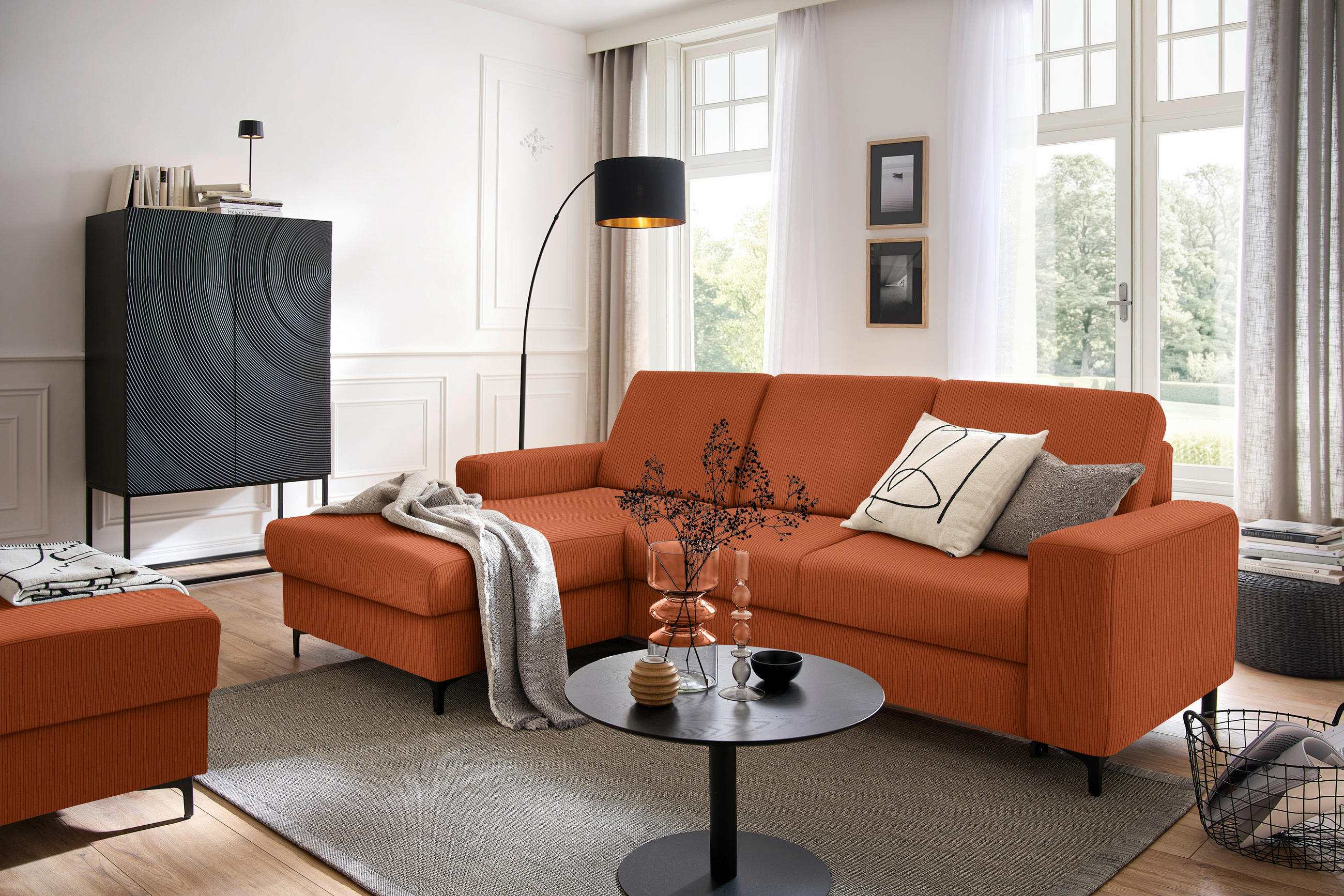 HÖRNSOFFA i manchester cognacfärgad, orange  - orange/cognacfärgad, Klassisk, metall/textil (167/247cm) - MID.YOU