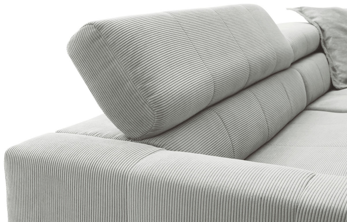 ECKSOFA in Feincord Hellgrau  - Hellgrau/Schwarz, Konventionell, Textil/Metall (311/219cm) - Hom`in