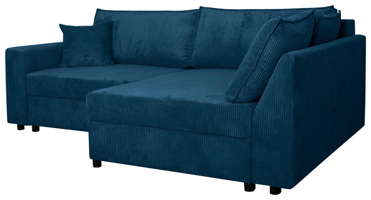 ECKSOFA Blau Cord  - Blau/Schwarz, KONVENTIONELL, Kunststoff/Textil (245/153cm) - Carryhome