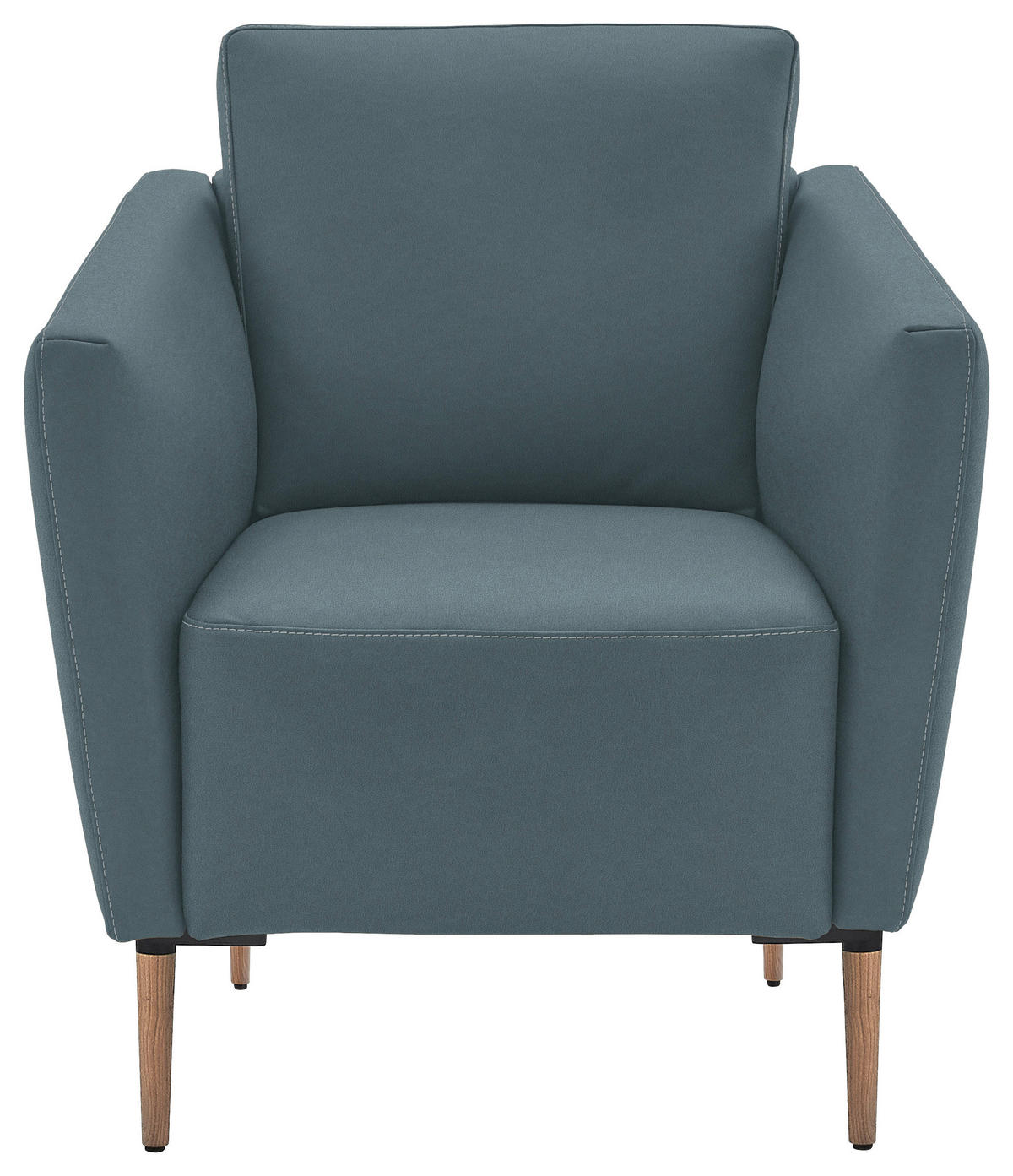 SESSEL in Echtleder Blaugrau  - Eichefarben/Beige, Natur, Leder/Holz (75/84/76cm) - Valnatura