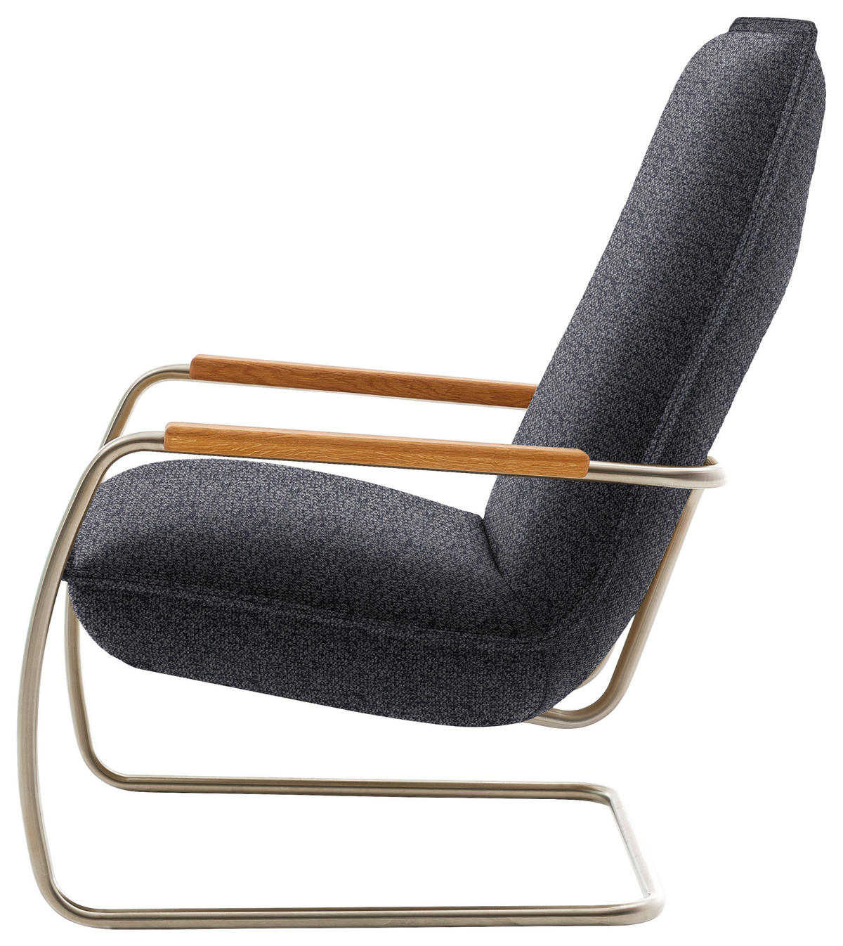 SESSEL in Flachgewebe Dunkelblau  - Edelstahlfarben/Eichefarben, Design, Holz/Textil (76/105/87cm) - Koinor