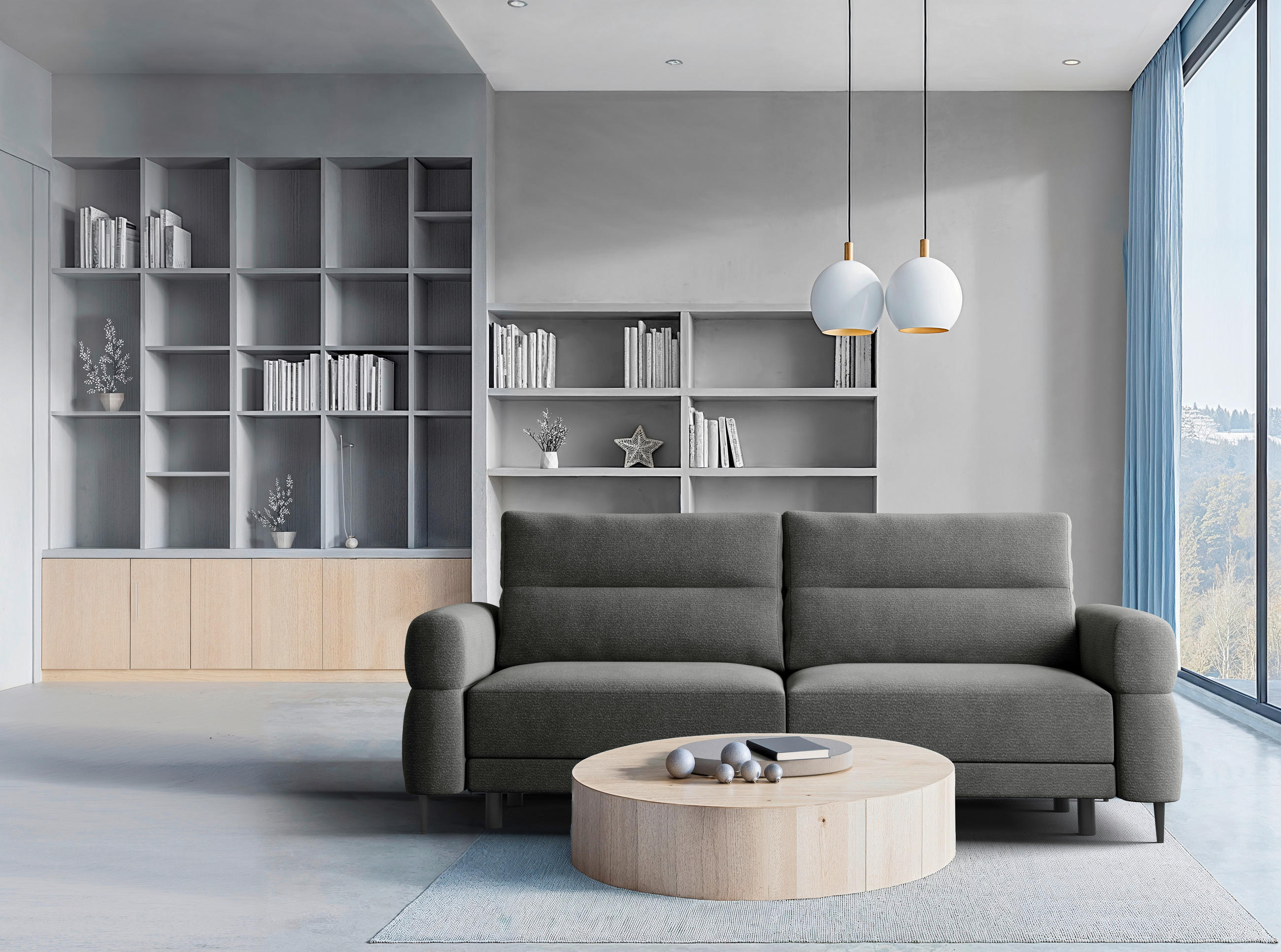 SCHLAFSOFA Nordic in Velours Graphitfarben  - Schwarz/Graphitfarben, Basics, Textil/Metall (232/94/102cm) - Livetastic